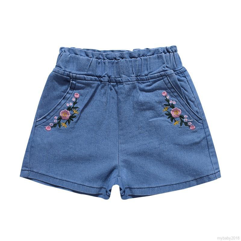 Quần Short Cotton Thêu Hoa Cho Bé Gái