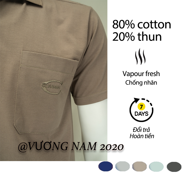 Áo phông nam trung niên polo tay ngắn có cổ form rộng cotton đẹp cao cấp VN49J