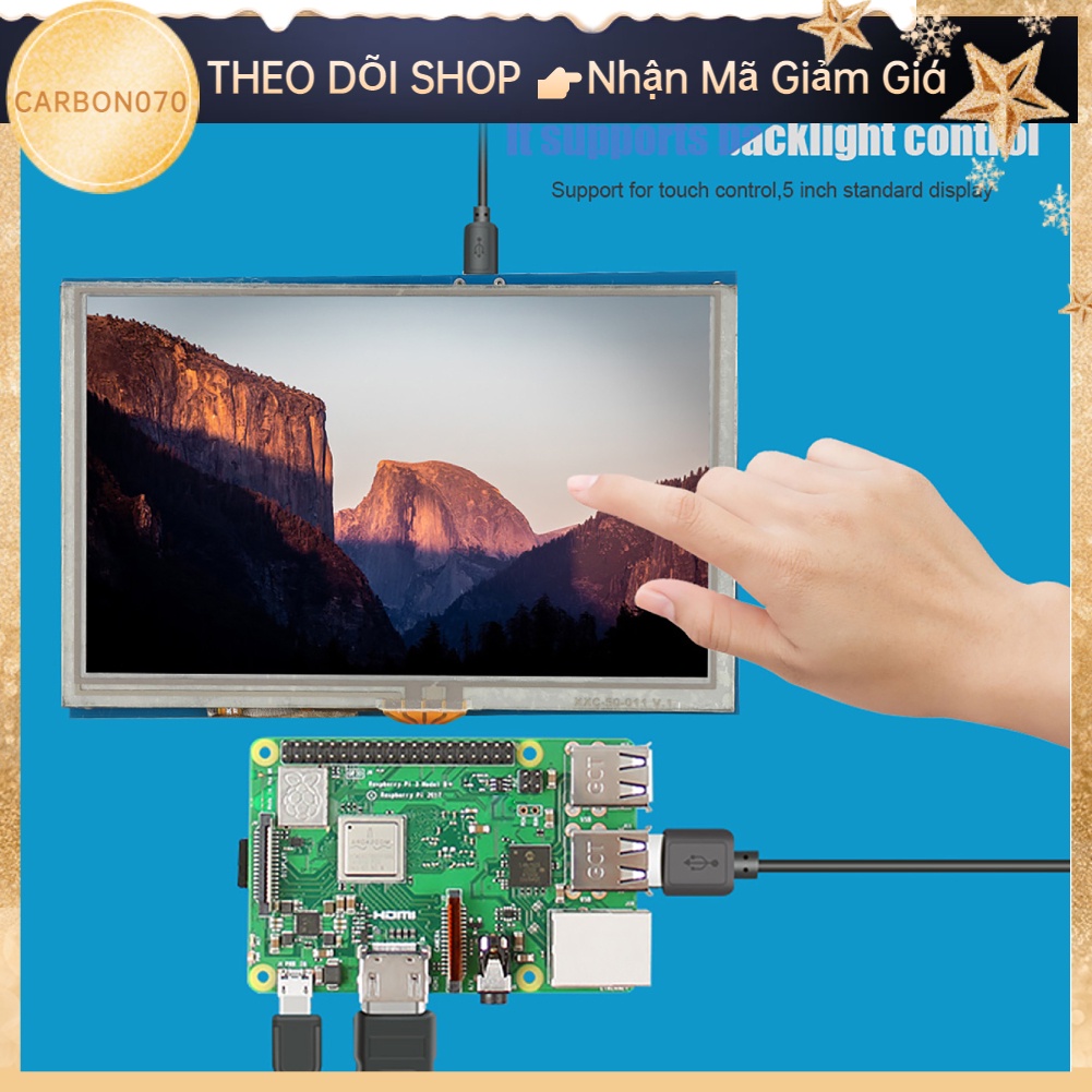 [Hàng Sẵn] Màn Hình HD LCD 5 inch HDMI cho Raspberry PI3 PI2 / B - Cảm Ứng Điện Trở【Carbon070】