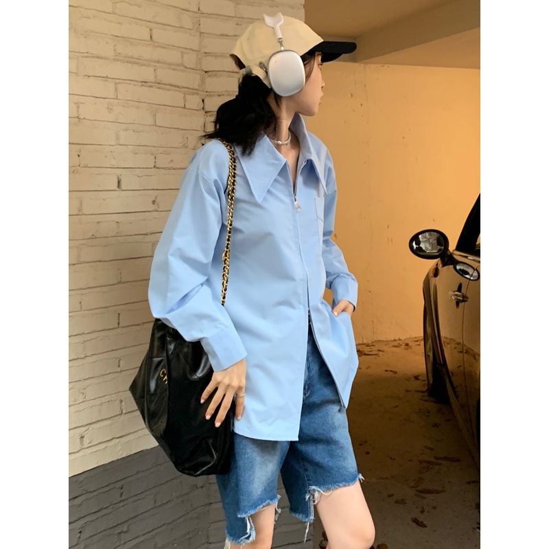 Ethelgirl Áo sơ mi tay dài dáng rộng thời trang Hàn Quốc cho nữ