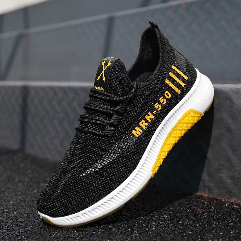 Giày Thể Thao Chạy Bộ QiaoYiLuo Vải Dệt Kim Siêu Mềm Màu Đen Giản Dị Dành Cho Nam Hơi thở tuyệt vời, Vừa Vặn và thoải mái.