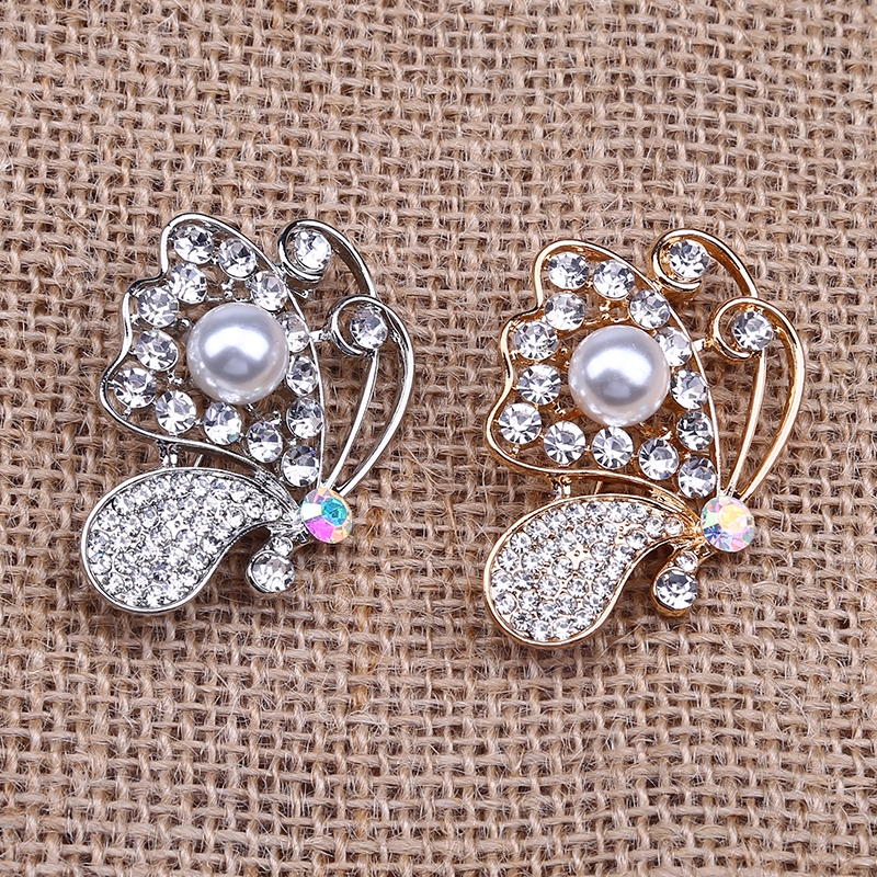 Ghim Cài Áo Hình Bướm Đính Đá Và Ngọc Trai Thời Trang Cho Nữ