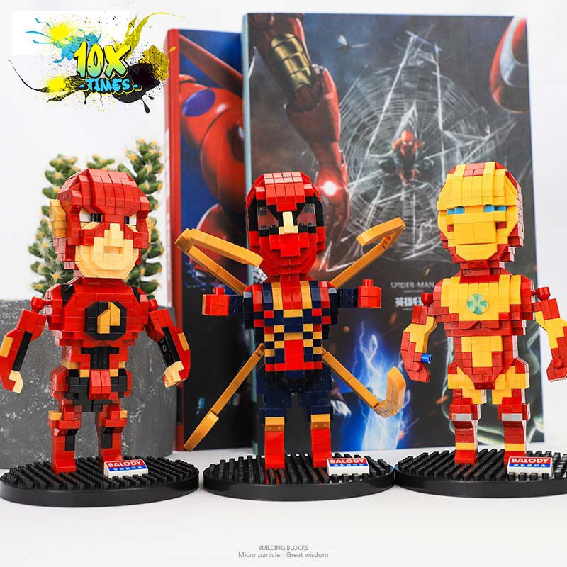 (size 15Cm) Lego 3D siêu anh hùng siêu nhân marvel có khớp tay người nhện, ironman, superman,quà tặng bạn trai, đồ decor