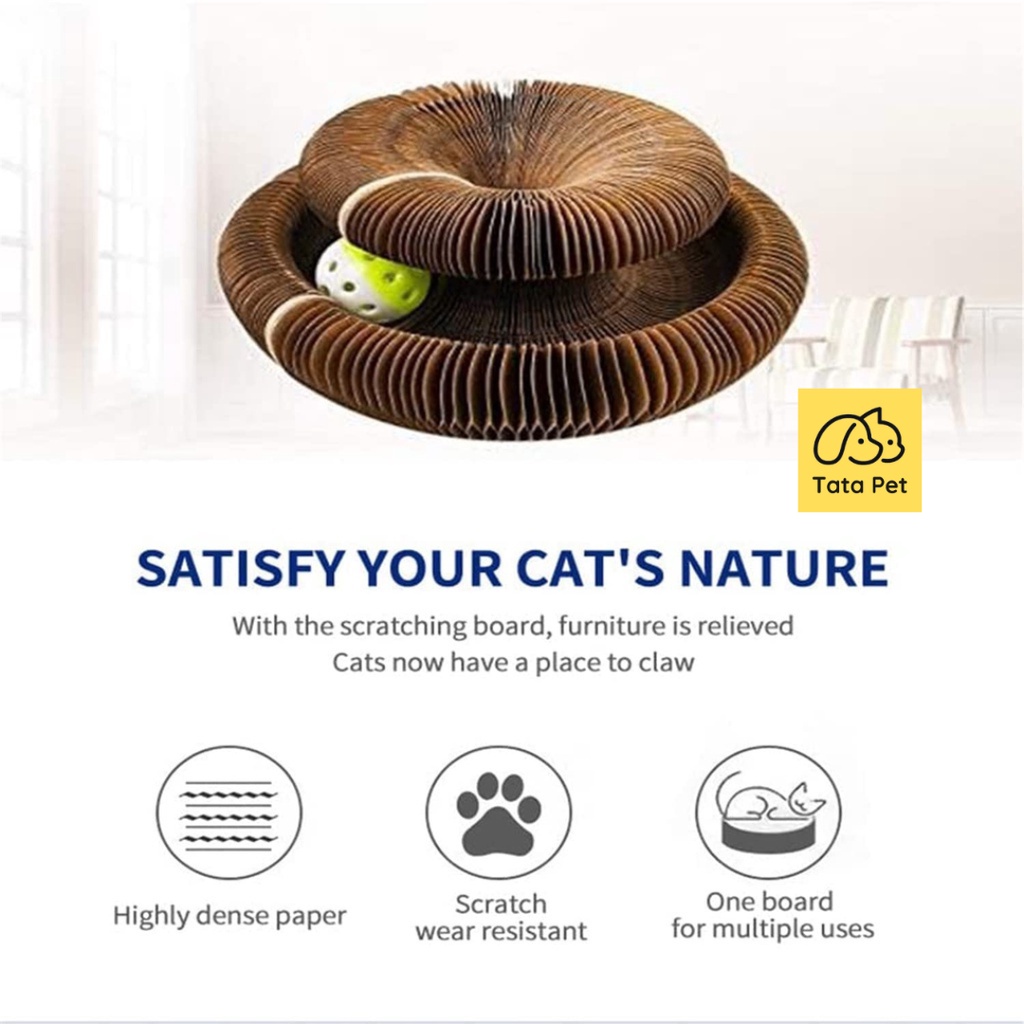 Đồ chơi bàn cào cào móng ma thuật xoay tròn cho mèo, Tặng kèm bóng