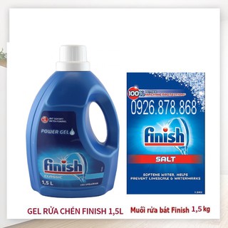 Combo Nước rửa bát Finish Gel 1.5L+ 1.5kg Muối rửa bát Finish Dùng cho Máy rửa bát