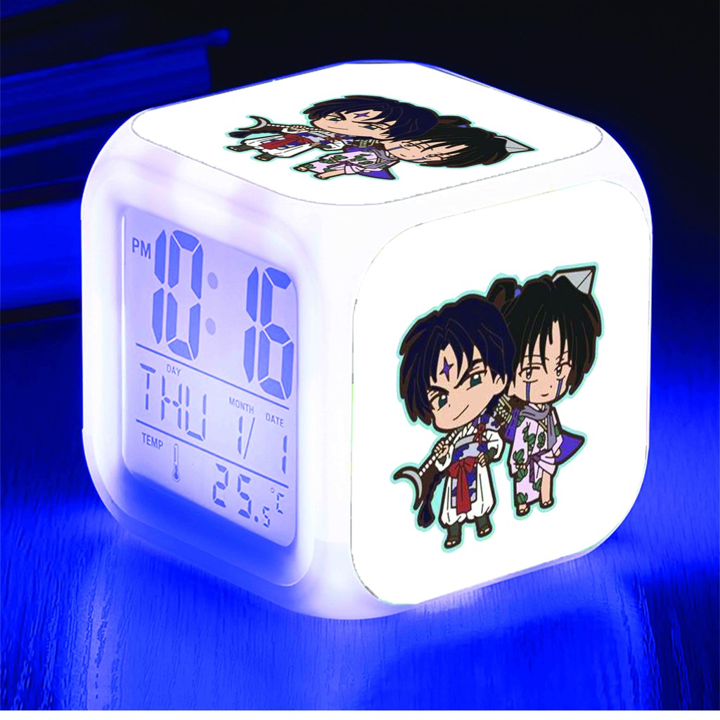 Đồng hồ báo thức để bàn in hình INUYASHA KHUYỂN DẠ XOA anime chibi LED đổi màu