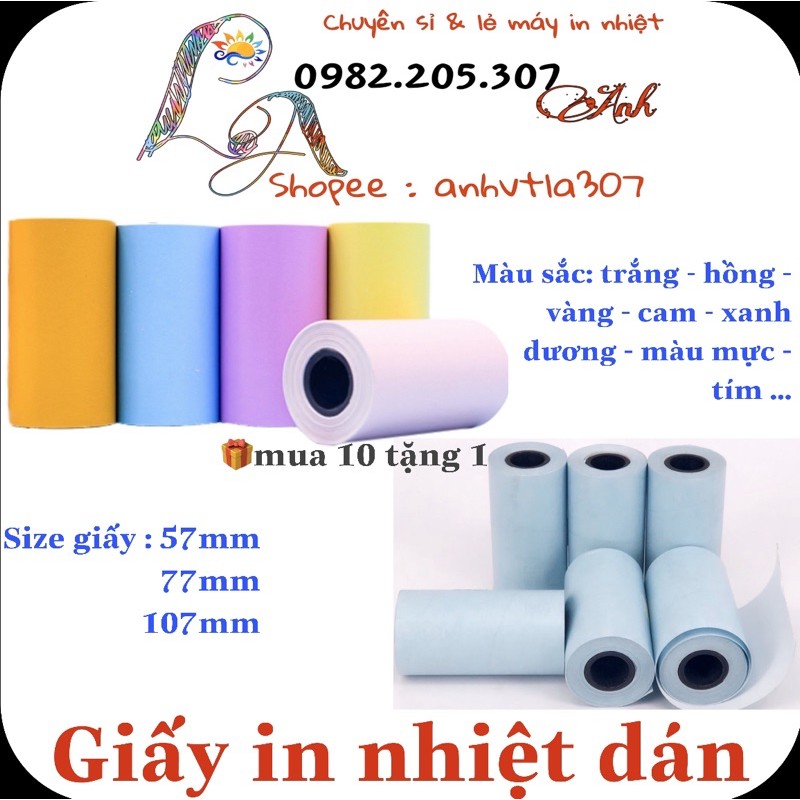 Giấy in nhiệt màu trắng dán / giấy màu dán tặng 1cuộn khi mua 10cuộn