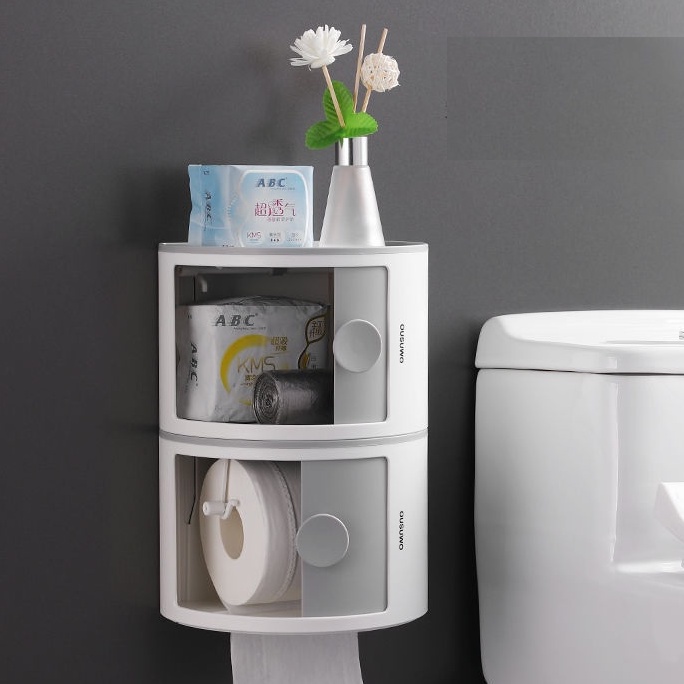 Hộp Đựng Giấy Ăn OENON 2 Ngăn Kèm Giá Đỡ Điện Thoại, Kệ Để Mỹ Phẩm Nhựa ABS Cao Cấp