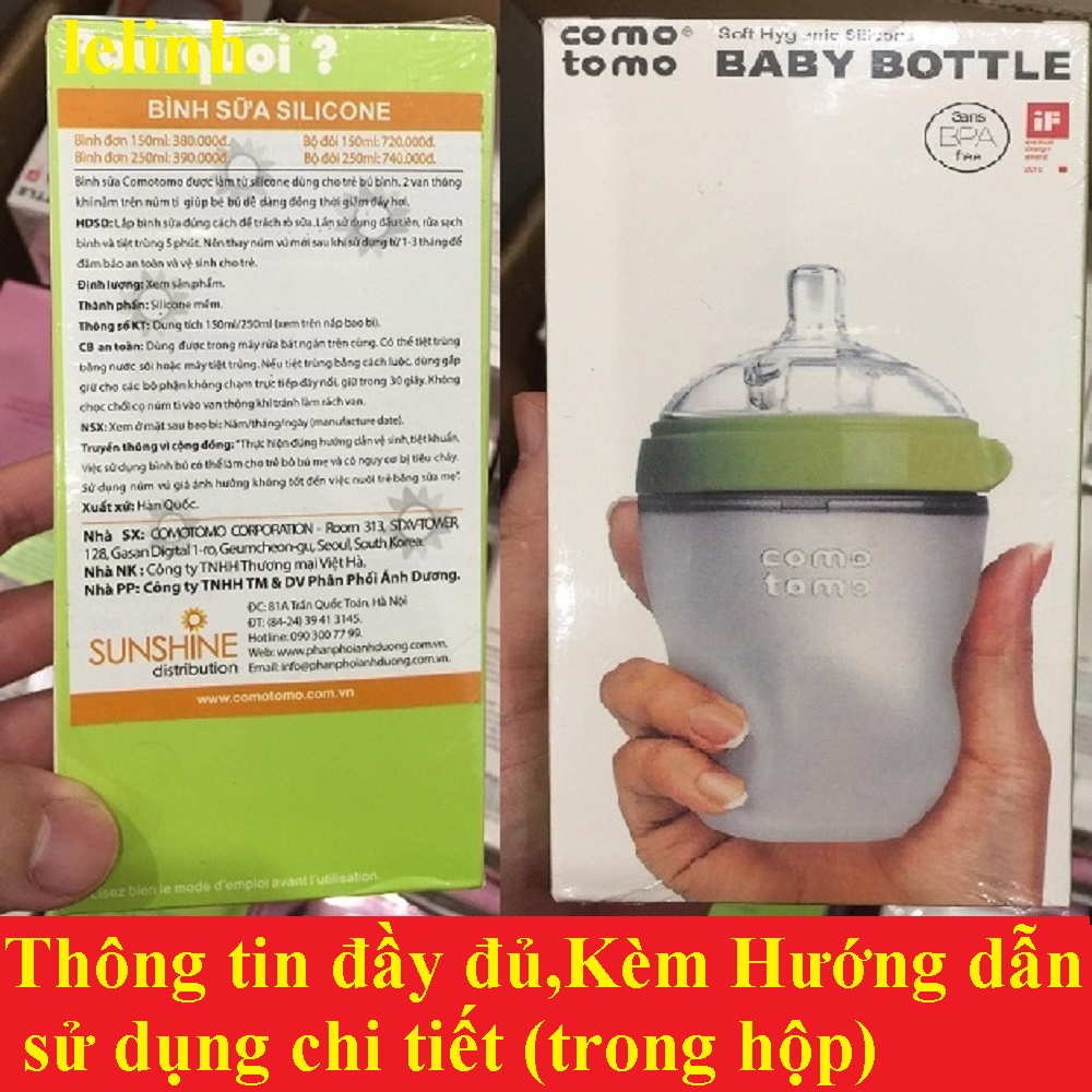 Bình sữa hàn quốc cho bé sơ sinh Comotomo Baby Bottle 150ml/250ml [como tomo]