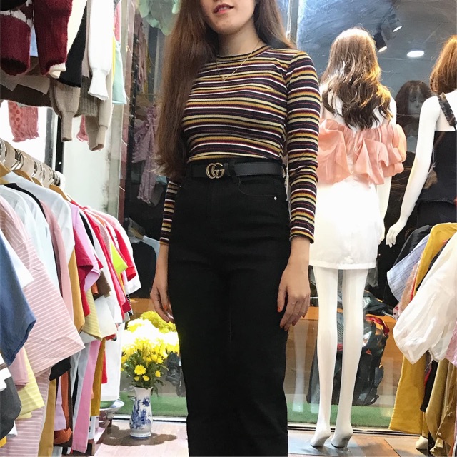 Áo len gân sọc tay dài thân dài siêu đẹp