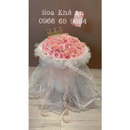 Bó Hoa Sáp cao cấp 100bông mix siêu to, phối Voan rủ siêu đẹp. Bền vĩnh cửu