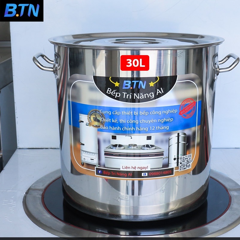 Nồi Inox Hầm Xương 30L Nhận Bếp Từ 35x35cm Đáy 3 Lớp Đa Năng BTN