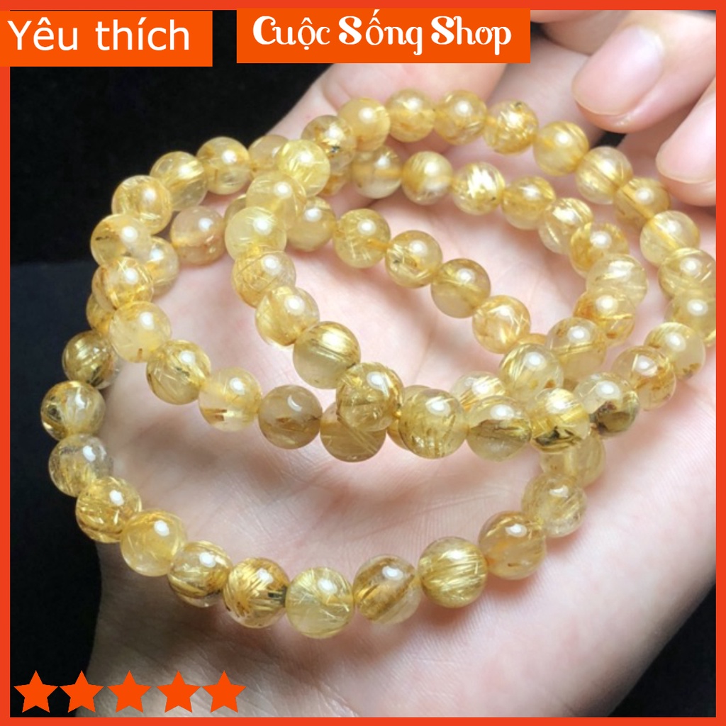 [Hàng Xịn] Vòng Tay Đá Thạch_Anh Tóc Vàng 8ly Hợp Mệnh Kim-Thổ - Size Tay Nữ