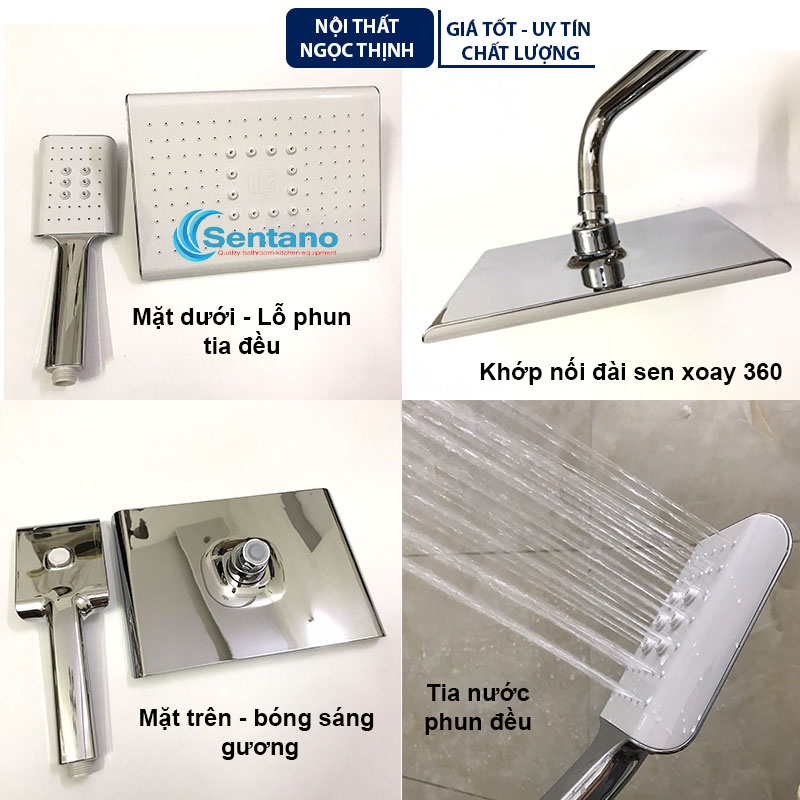Sen cây tắm điều chỉnh nhiệt độ Nóng Lạnh Sentano chất liệu đồng thau mạ crom-niken bóng có 2 núm xoay điều chỉnh