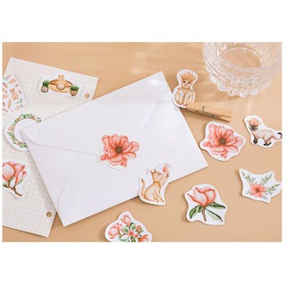 Bộ 45 Sticker Mèo Và Hoa E117