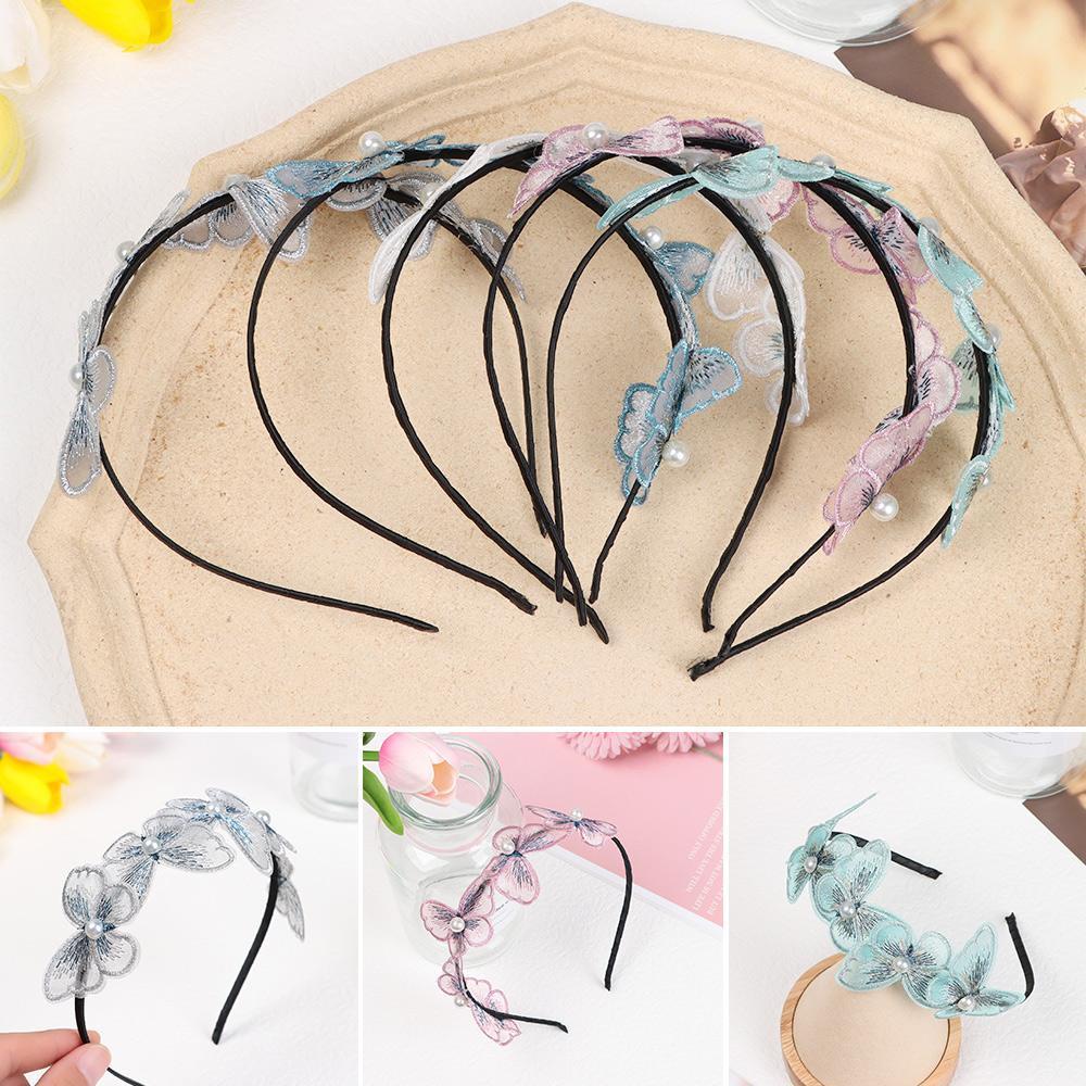 Băng Đô Cài Tóc Phối Ren Hình Bướm Dễ Thương Phong Cách Pháp