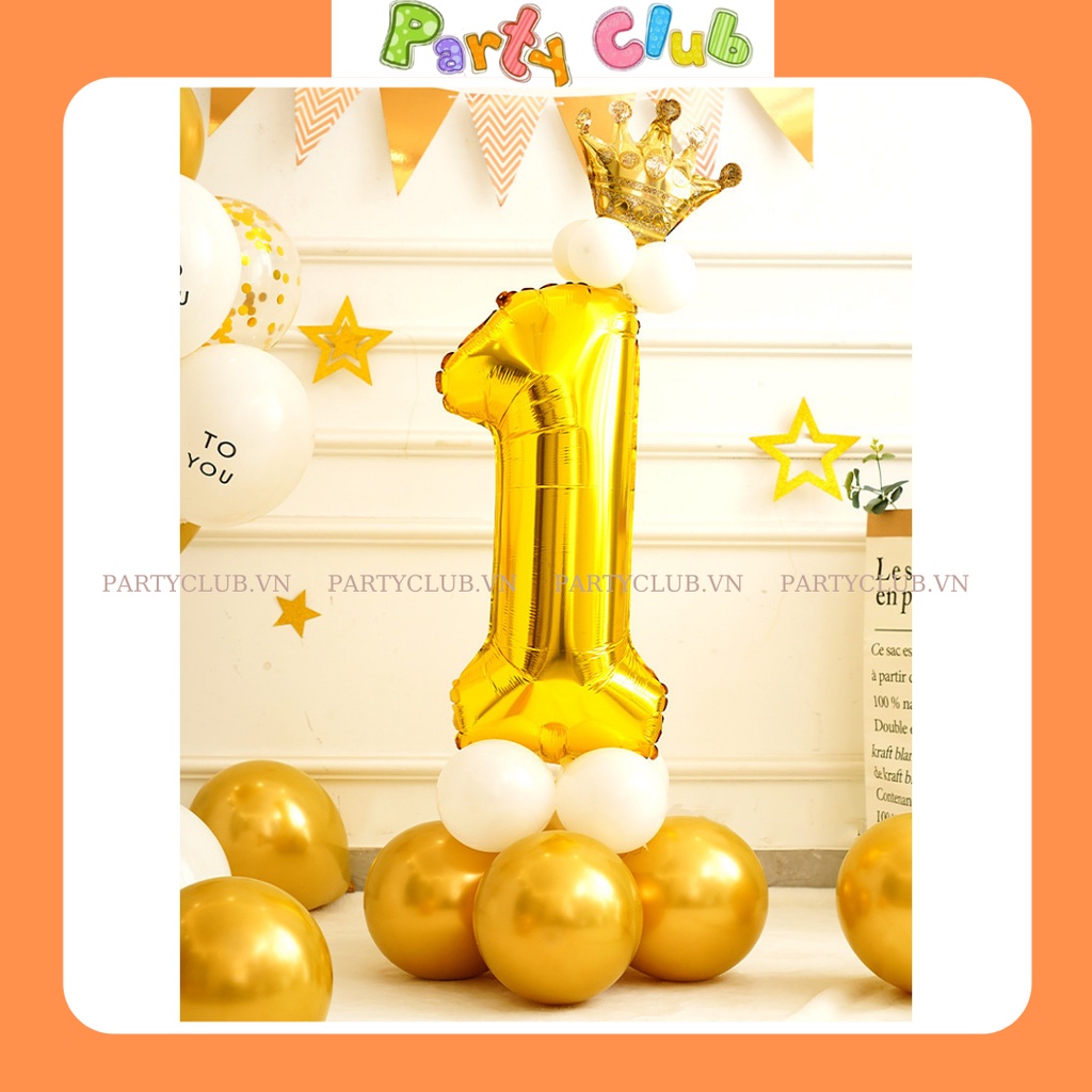 Bóng số đính vương miệng màu vàng trang trí sinh nhật