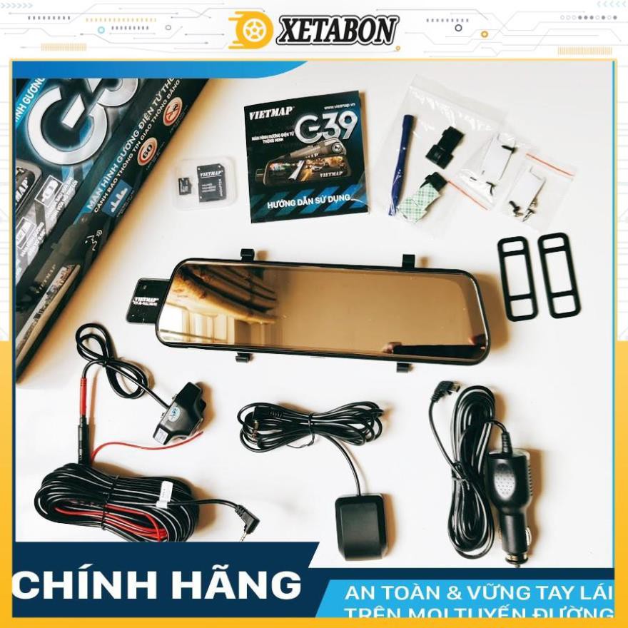 VIETMAP G39-Camera hành trình ô tô Ghi Trước Sau, Chia Sẻ Video Từ Điện Thoại Lên Màn Hình Có GPS + Thẻ Nhớ 32GB