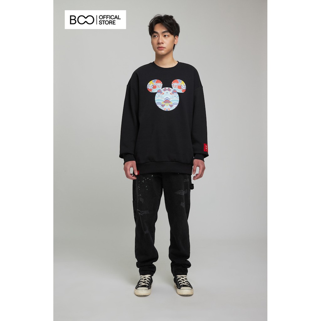 Áo nỉ không mũ Unisex BOO dáng loose in Mickey