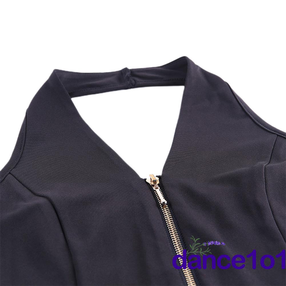 Áo Croptop Không Tay Cổ Chữ V Phối Khóa Kéo Thiết Kế Hở Lưng Quyến Rũ