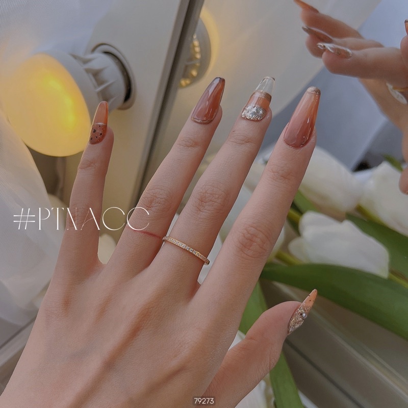 Nhẫn titan siêu mảnh đính soàn tấm, nhẫn đơn giản Hàn Quốc .PTNACC.
