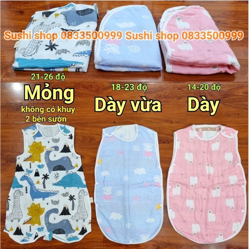 (FreeShip) Túi ngủ trẻ em Vải xô cotton hở tay, Áo ngủ cho bé