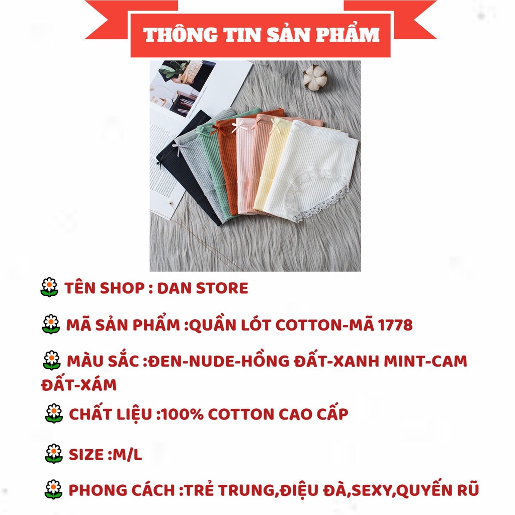 Quần Lót Nữ - Quần Lót Nữ cotton gân tăm viền ren thoáng mát DAN STORE MÃ 1778