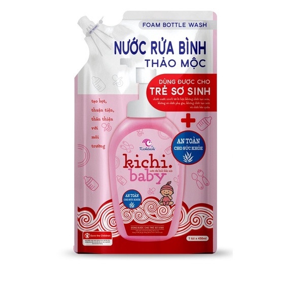 Nước rửa bình thảo mộc KICHILACHI, rửa bình và dụng cụ ăn dặm cho bé an toàn, không độc hại, hàng chuẩn công ty