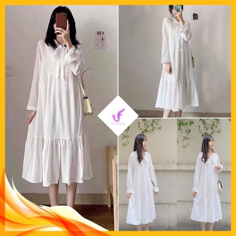 Váy Nữ 🍀Đầm Babydoll Nơ Ngực🍀 Tay phồng-Dáng Suông, Chất liệu nhẹ thoải mái-lên dáng cực xinh,cực kute Mã TT02 đẹp