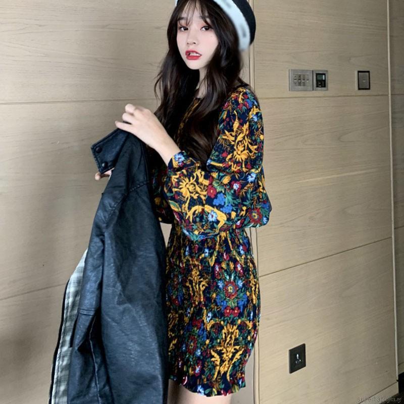 Đầm Tay Dài Hoạ Tiết Hoa Cho Nữ