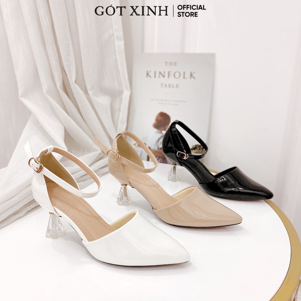 Giày cao gót GÓT XINH G9 da bóng đế kiểu có quai hậu cao 5cm