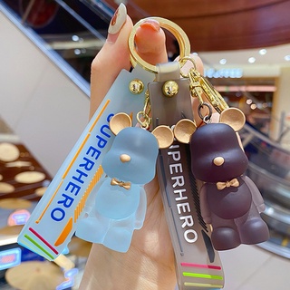 Móc khóa hình con gấu nhựa resin màu pha lê trang trí chìa khóa xe hơi/balo/quà tặng dễ thương xinh xắn có đính nơ