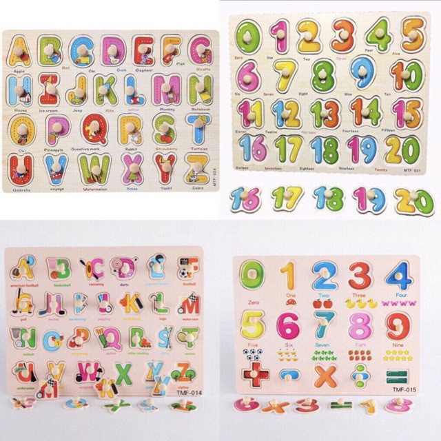 Bảng núm gỗ cho bé ghép hình,bảng chữ cái núm gỗ, chữ số-bảng núm giao thông phương tiện