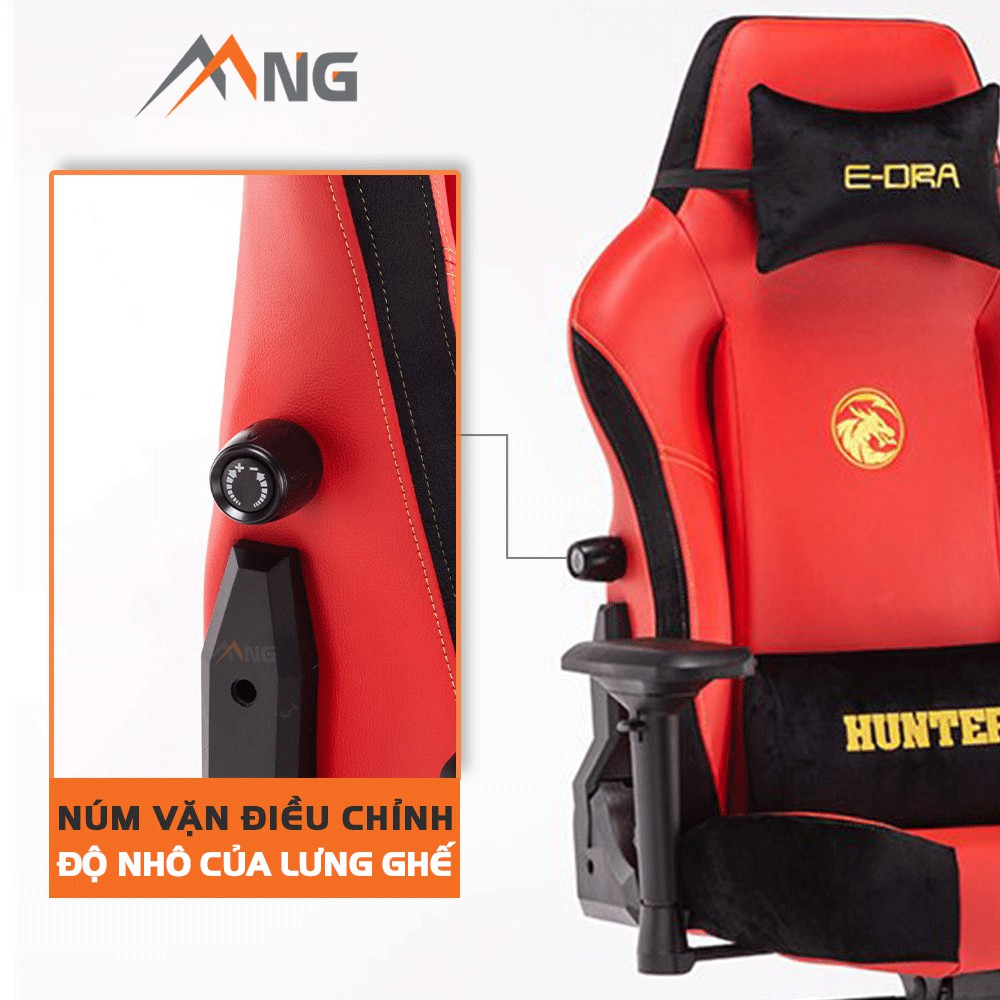 Ghế chơi game EDra - Hunter EGC206 da cao cấp PU, ngả 180 độ màu đỏ, đen, trắng - Chính hãng, bảo hành 12 tháng