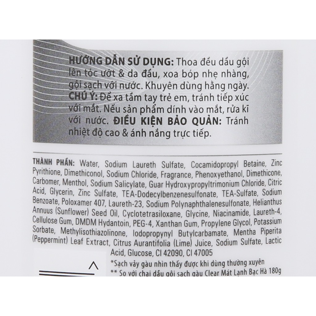 Dầu gội sạch gàu Clear mát lạnh bạc hà (874ml)