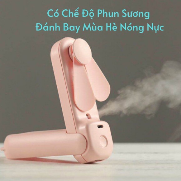Quạt phun sương cầm tay, quạt để bàn mini 3 chế độ có thể gấp gọn, sạc USB
