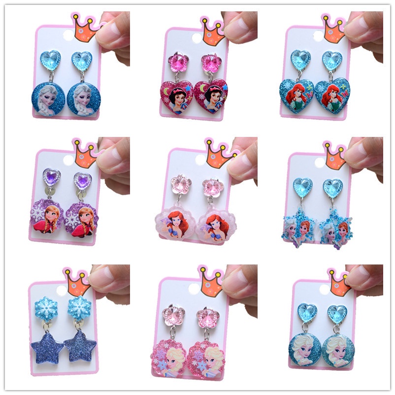 Khuyên Tai Họa Tiết Hoạt Hình Công Chúa Elsa Dễ Thương Cho Bé Gái