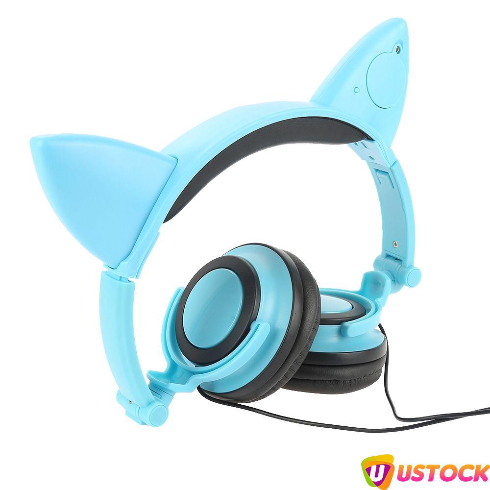 Tai nghe chụp tai có đèn Led thiết kế tai mèo dễ thương và chất lượng cao cho máy tính bàn/ điện thoại