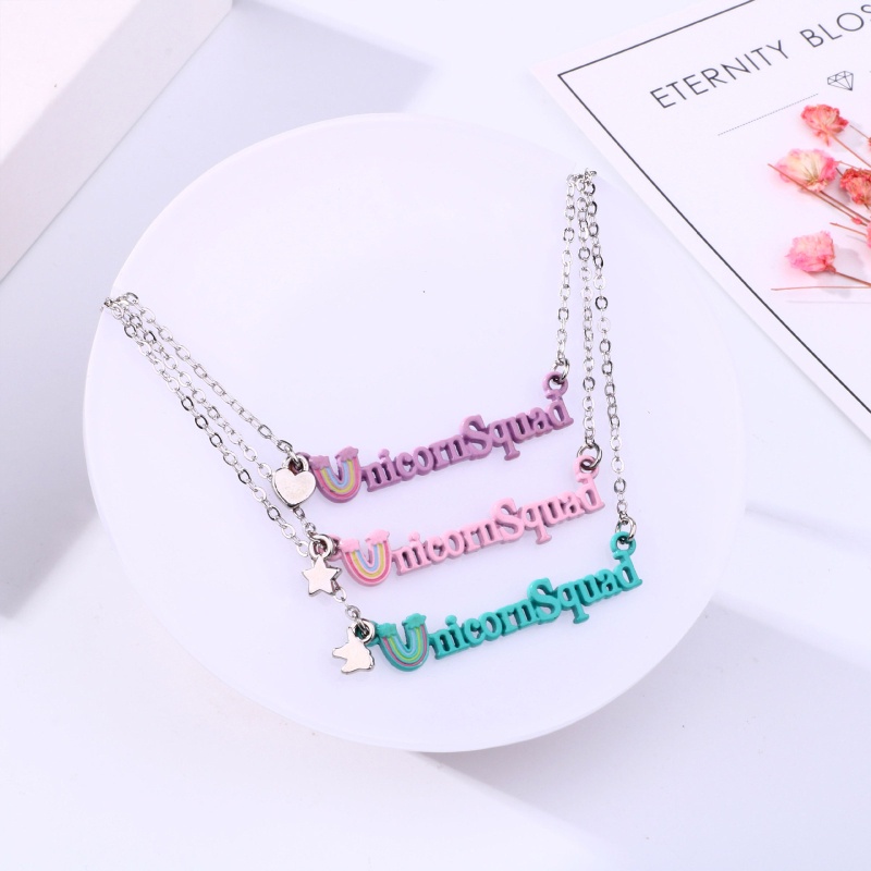 Flgo Set 3 Vòng cổ Tình Bạn Mặt Hình Kỳ Lân Màu Sắc Cầu Vồng