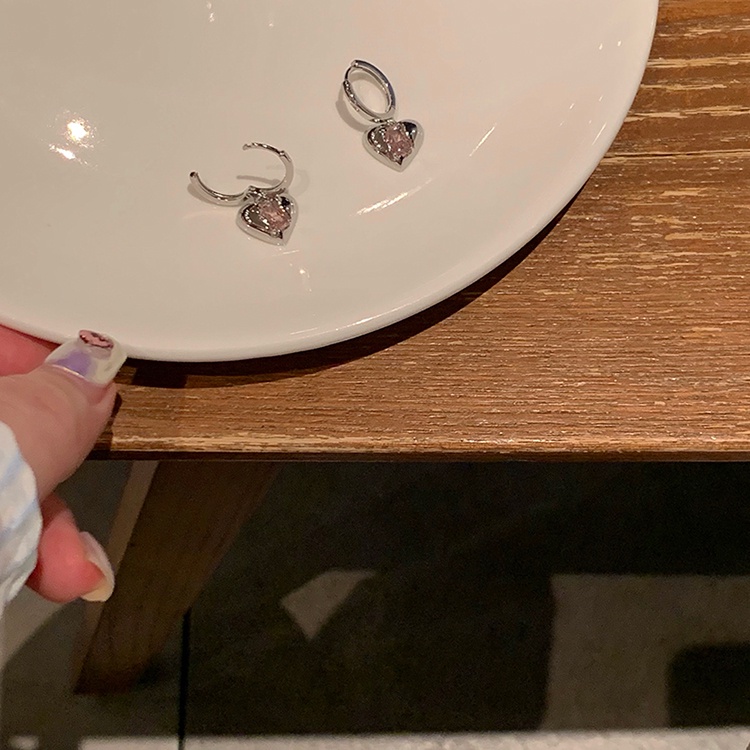 Siêu đẹp! Khuyên Tai Hình Trái Tim Đính Đá Zircon Hồng Cao Cấp Phong Cách Ngọt Ngào Thời Trang Mới Cho Nữ 2022
