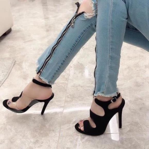 (Xả Kho) Sang Chảnh B(Ảnh Thật) Giày Sandal 9p Da Nỉ Phối Mica Lượn rắn Fullbox Cao Cấp * 2021