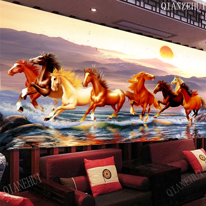 Bộ Tranh Đính Đá Tự Làm Hình Tám Chú Ngựa 04 Ngựa Độc Đáo