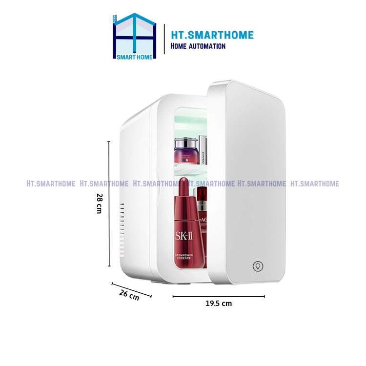 Tủ lạnh 8L tích hợp gương và đèn LED, hiển thị nhiệt độ SAST - Tủ lạnh mini cao cấp mỹ phẩm