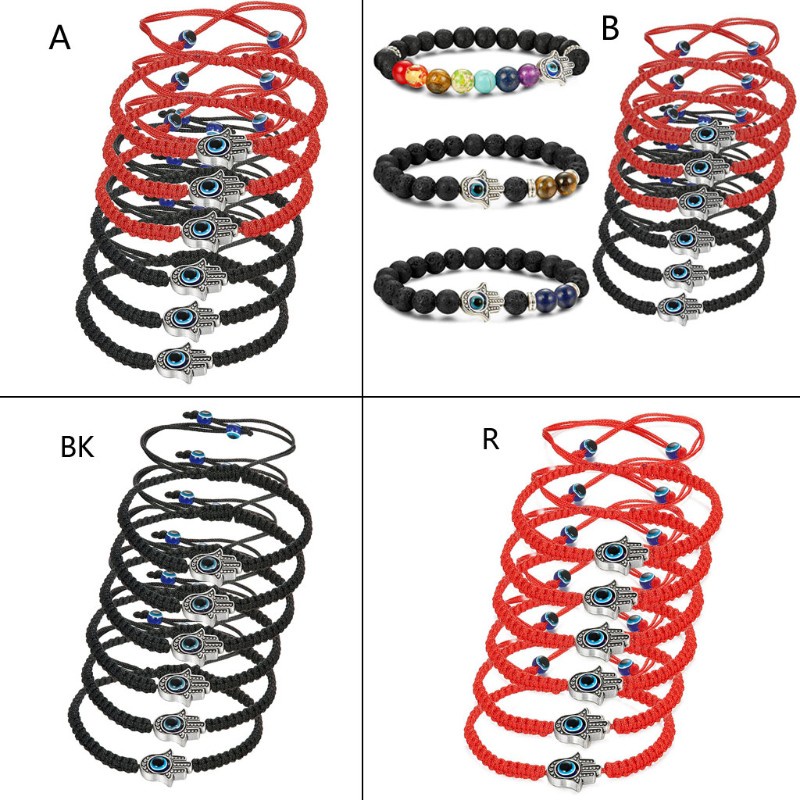 Set 6 / 9 Vòng Tay Bện Dây Màu Đỏ / Đen Hình Bàn Tay Hamsa