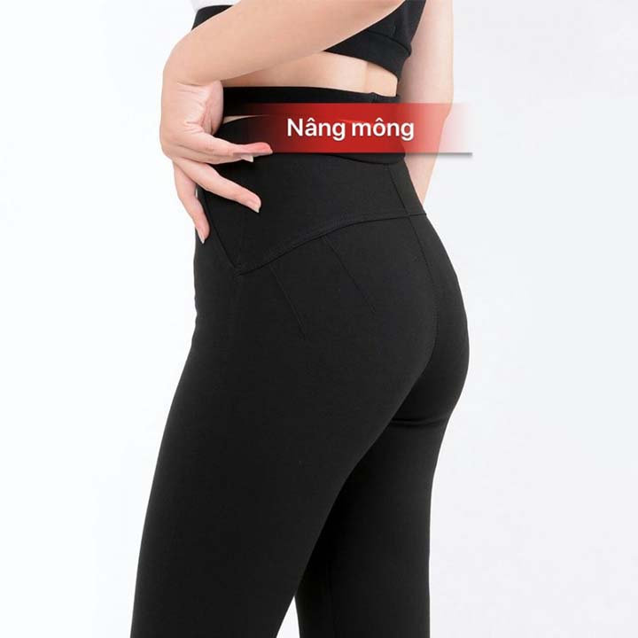 Quần legging dài nữ Ladya nâng mông cạp cao vải thun cotton dày dặn