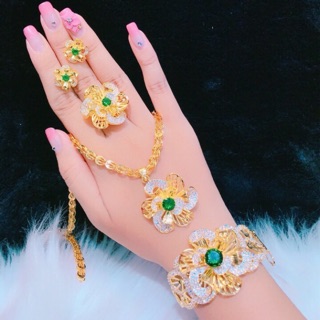 Bộ trang sức cao cấp 5 món kiểu hoa đính đá xanh