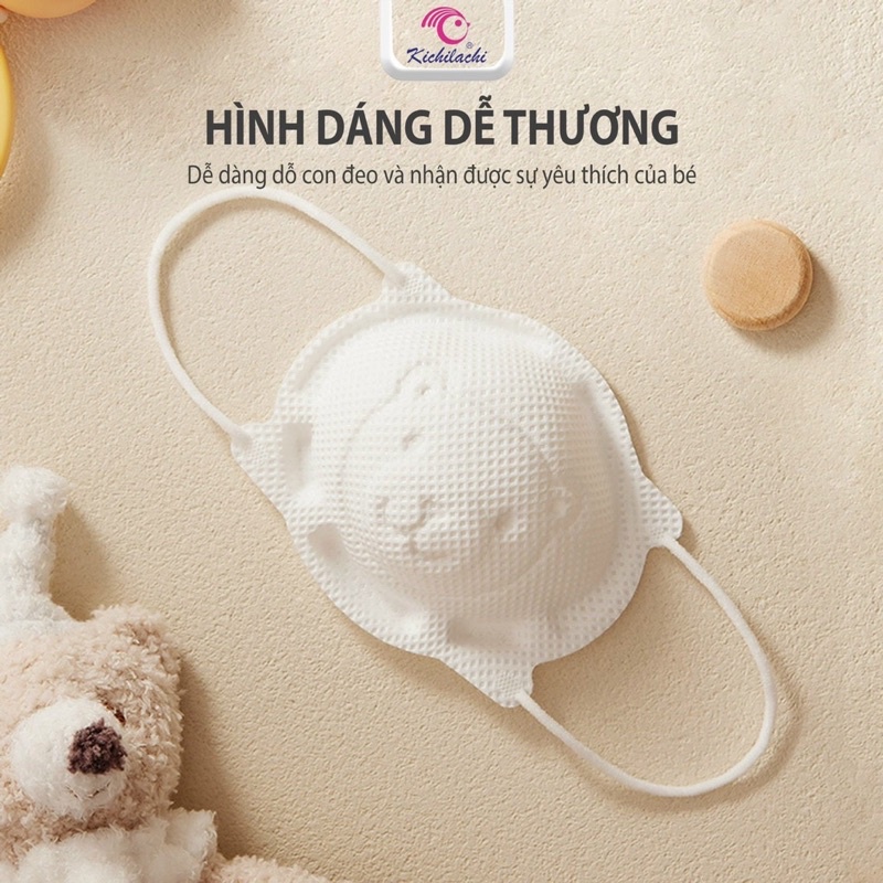 KHẨU TRANG GẤU KICHI CHO BÉ CHÍNH HÃNG, MỀM MỊN KO XÙ LÔNG( 1 set 3 cái )