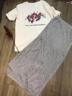 Set áo thun kèm chân váy thun qc