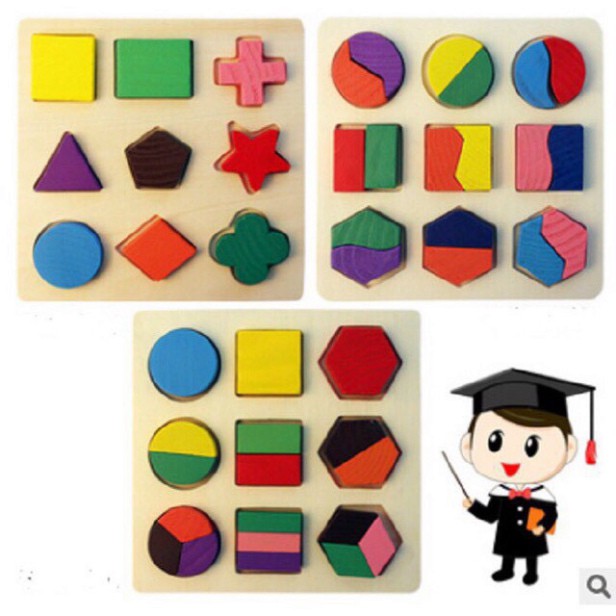 Combo 3 bộ lắp ghép hình học gỗ - đồ chơi gỗ giáo dục an toàn cho bé Kagonk 16512