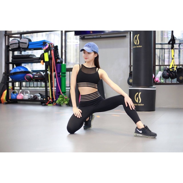 Bộ tập dài croptop lưới 2 dây tập Gym, yoga